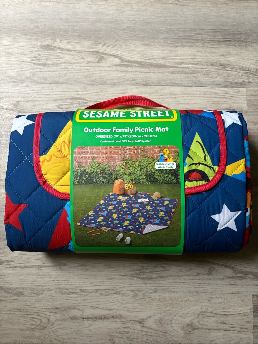 Sesame Street Outdoor Picnic Mat Oversized 79x79 Foldable Family Blanket